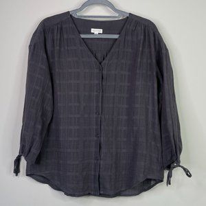 Garnet Hill Tie Sleeve Button Front Gauzy Top Grey Size 4